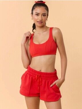 Blogilates Women's Bow Back Corset Sports Bra Red